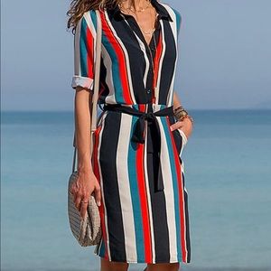 Striped shirt dress with belt